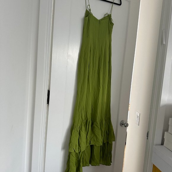 ❌SOLD❌NWT Reformation Fallon Mermaid Tiered Maxi Dress Sz 2 Avocado Ruffle Tie - Picture 9 of 10